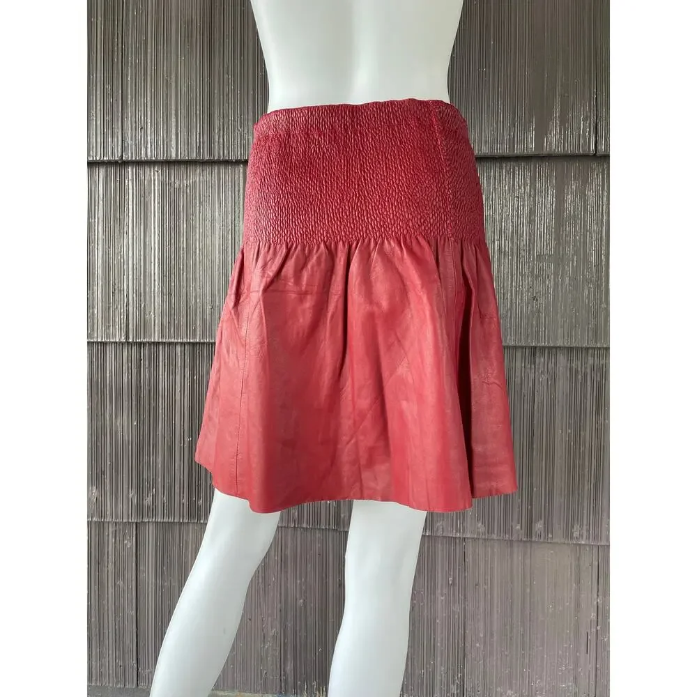 🔥Anthropologie Leifsdottier Smock Drop Waist Mini leather skirt boho coquette